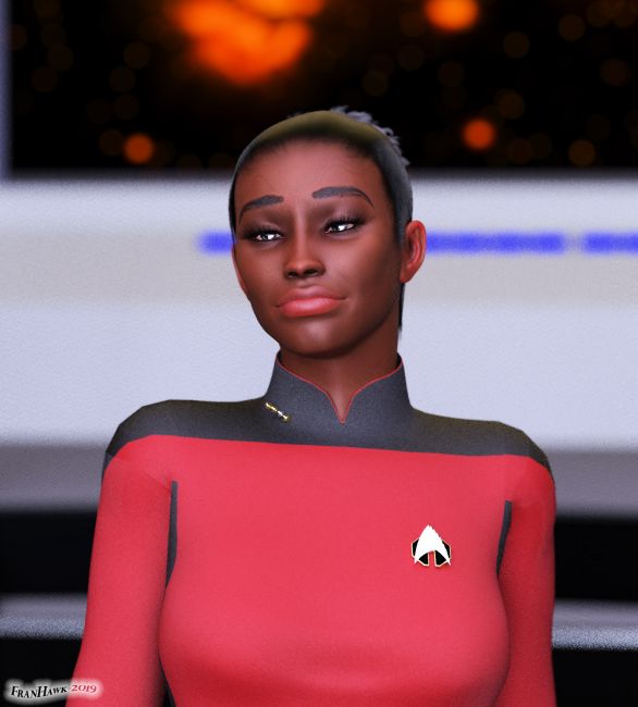Portrait of a Star Fleet Captain
Wanted to do a Fan art of a Star Trek nature. 
She's the youngest captain ever after Kirk to sit in the Enterprise Captain's Chair. (Well, in my version, anyway). Always busy but full of confidence.

Vicky 4 
Poser Pro 11.1
Reality and Luxrender
Photoshop to add signature and color correct.

Thank you for looking, commenting and smiling.

Keywords: star trek, Photoshop, portrait, reality, luxrender