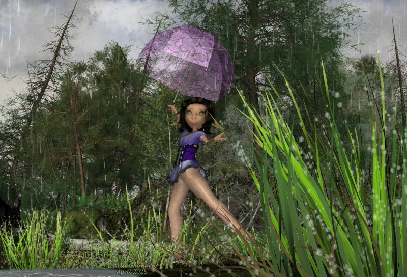At the entry of the forest
Amity loves so much Nature than having rain on herself isn't a problem. Umbrella is even quickly forgotten.

********
Amity, by DragonFly (RMP)
Sadie Fae, by DragonFly (RMP)
In the rain for V4, by adh3d
Flinks Wet Grass 2, by Flink (RMP)
Ron's Atmospheric Bundle, by deviney (Daz3d)
Modular 3D Kits: Nordic Forest Kit by ShaaraMuse3D (RMP)
3D Scenery: Deepwood Gorge, by ShaaraMuse3D (RMP)
