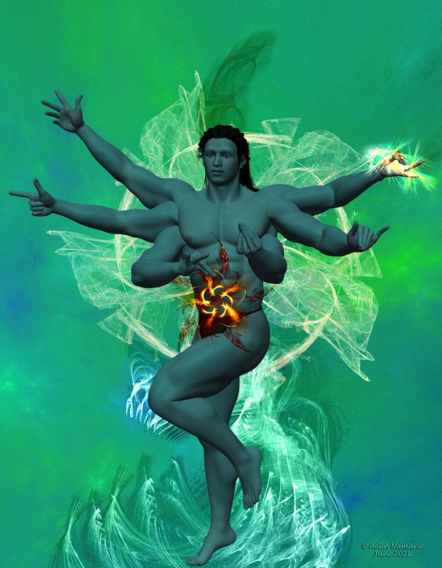 Shiva's dance
Dance in a moment of creation.

********
Flame Fractals, by MidnightVelvet [Halloween 2018]
Yule Flames, by Sidhe Rose Graphics (FRM exclusively)

also used:
M4 Shiva, by SickenlySweete (PFDdelights, outside link)
