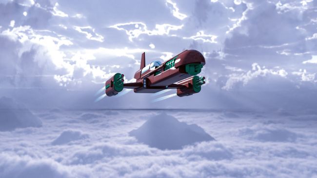 Flying High
Futuristic aircraft flying in a break in the clouds. 
Keywords: flying high break clouds futuristic aircraft 