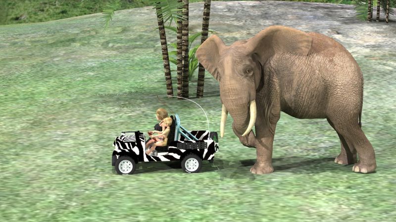 We're on Safari
Angie: I thought you said there were elephants out here.  I don't see any!
Becca:  There are elephants here, just like the brochure says.  They're .... just not around.
Angie:  But you promised  . . .  me  . . .    What's that funny smell.  It's like the odor of rank peanuts!
Becca: Dunno (She looks at Angie suspiciously)
Angie:  Well, it ain't me . . . !


Ralph the elepant:  And to think that such people still walk among us . . . . . .    He thinks as he decides to give the jeep a little nudge.  
