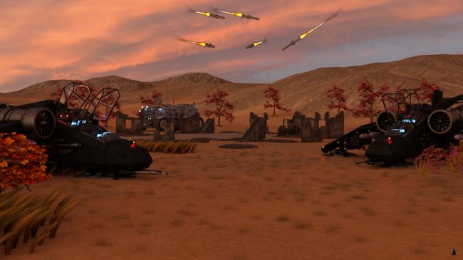 Incoming!
As day dawned, the aircraft landed.  The crew members began discussions on the source of the destruction and the whereabouts of the colonists.

The main conjecture was that there had been an explosion caused by mishandling of the hydrogen fuel cells.

This did not provide a reason for the missing inhabitants of Colony 4, however.

All at once, the AI's in all of the vehicles sounded their attack alarms and said, "Incoming missiles!"

Previous image is [url=http://www.thefantasiesattic.net/attic/cpg/displayimage.php?pid=37009]here[/url].  Next image is [url=http://www.thefantasiesattic.net/attic/cpg/displayimage.php?pid=37011]there[/url].
