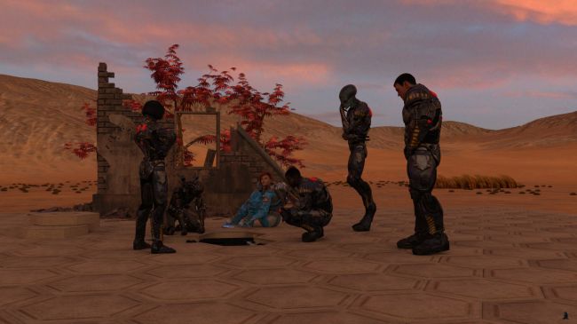 A Discovery
Eve asked, "Taryn, that armor doesn't even come close to fitting.  Is it yours from long ago?"

"No, my armor's AI was disrupted in a firefight and I am waiting for the restore to complete," Taryn responded unhappily.

"Let me guess: Annika's," said Eve.

"Right the first time.  What was your first clue?" responded Taryn sarcastically.

1-BLACK, after examining the edges of the three blocks, heaved them up and out.  The underside of the block unit was carefully sculpted to fit what was underneath.

An open shaft capable of being closed by an electronic door was in the space below the blocks.  Far below that, a lighted steel chamber could be seen.

Previous image is [url=http://www.thefantasiesattic.net/attic/cpg/displayimage.php?pid=37018]here[/url].  Next image is [url=http://www.thefantasiesattic.net/attic/cpg/displayimage.php?pid=37025]there[/url].
