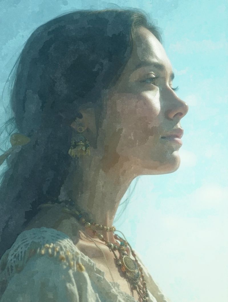 Native
I created this image in collaboration with Artificial Intelligence and then transformed it into a watercolor portrait with FotoSketcher.
