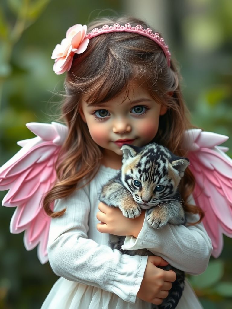 Angel Girl  with Cat
Little angel girl holding her cat.
Keywords: girl, cat