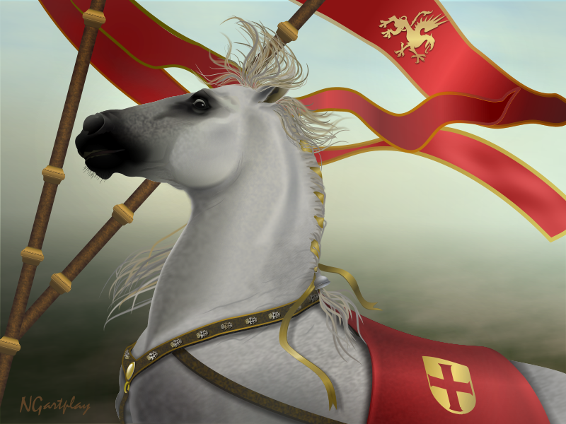 Medieval Horse
This is a WIP.  It's close to being done but the bridle is quite involved because this horse is wearing a double bridle.  Who puts to bridles on a horse?  The inspiration picture was taken at the Bristol, Wisconsin Renaissance Faire by beth...at Flikr.  I asked permission to use it as a guide and she said 'yes' and to show her what I do with it.  She loves it :)

Done in XaraXtreme5.  Now I just need to be able to afford Xtreme5pro (rubs hands together...Christmas maybe? :))
Keywords: burpee horse midievil xaraxtreme xara 2D