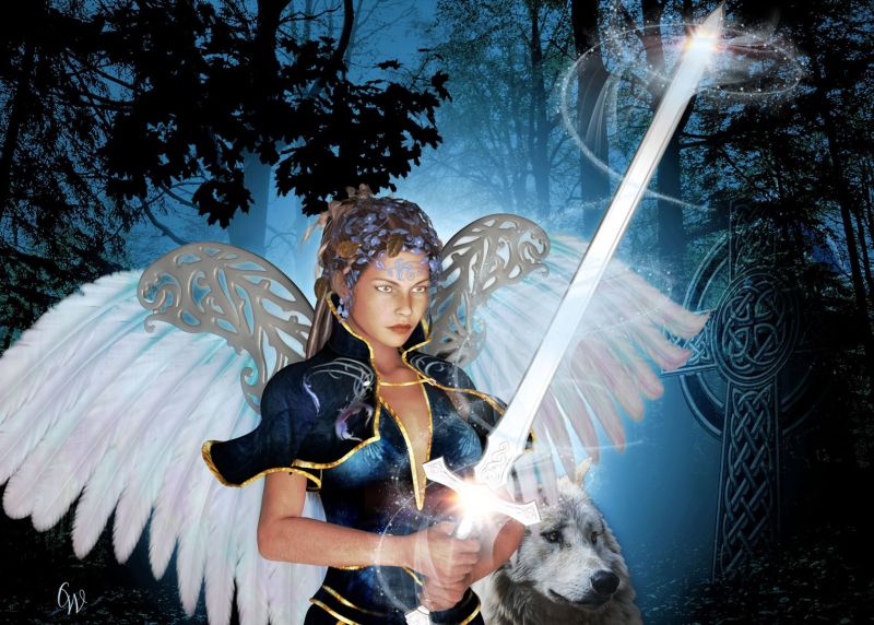 Protector
They should not judge her as soft just because much of her time was
spent being kind and sharing blessings with those who were in need.
She was also a fierce protector against the evil that lurked in the woods at night. 
Keywords: RainbowGypsy CarmenWaterman angel wolf protector