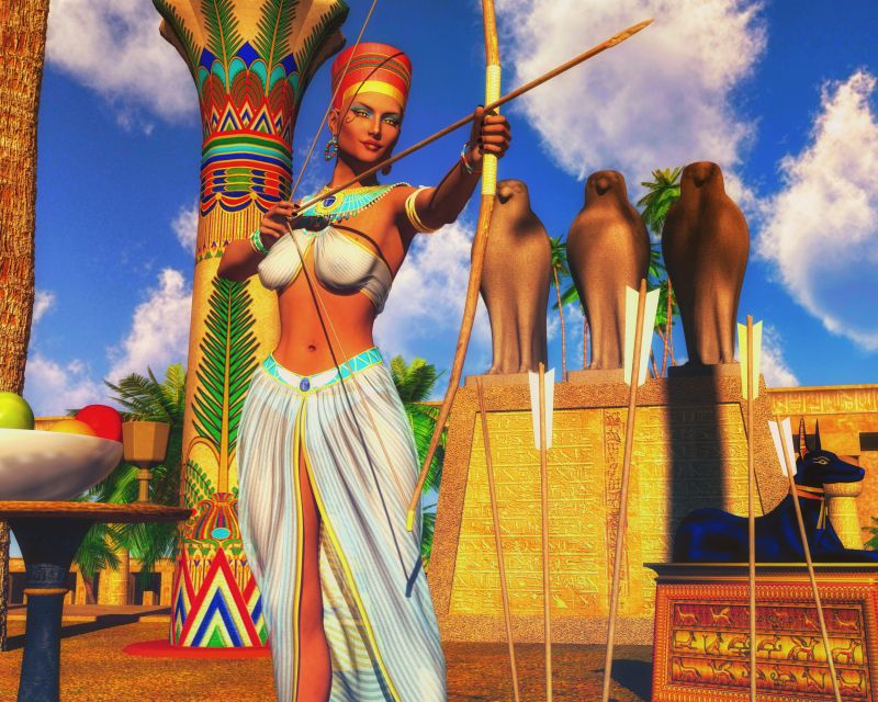 Egyptian Goddess Neith 
Neith was an early ancient Egyptian deity. She was said to be the first and the prime creator, who created the universe and all it contains, and that she governs how it functions. She was the goddess of the cosmos, fate, wisdom, water, rivers, mothers, childbirth, hunting, weaving, and war.
