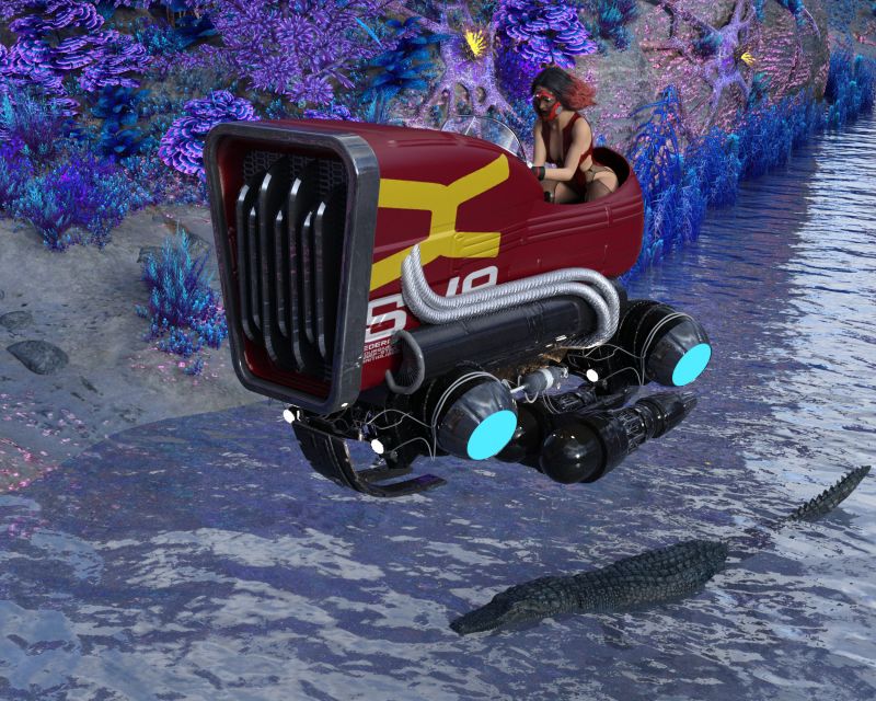 Rivers of Neo Mars
The Great Neo Mars River Race contestants must zoom through the lush bio engineered lifeforms of the now livable surface of Neo Mars recreating the rush to bring the much needed cure to the Neo Mars colony that lost control of the biological nano machines that made Mars into Neo Mars that it is today. Miss Hardy wears a replica of the original outfit that her Grandmother had been wearing.
