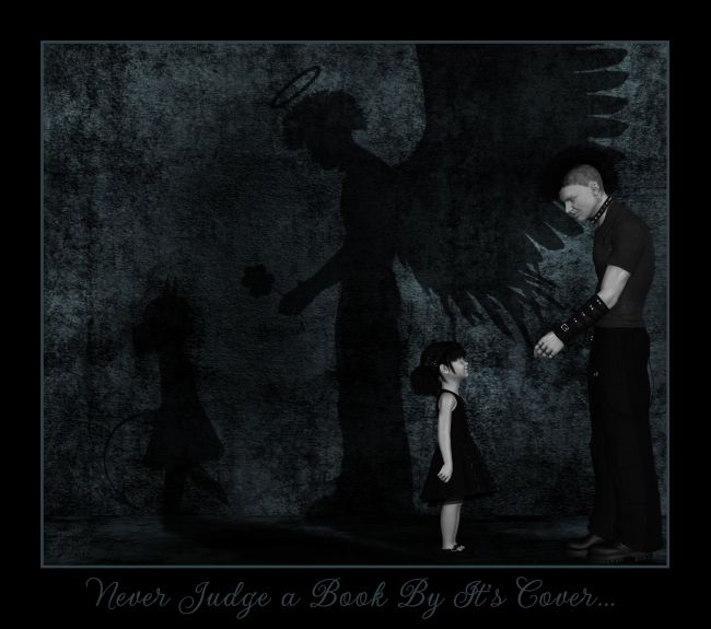 Never Judge a Book By It’s Cover...
Never Judge a Book By It’s Cover...
For what at first look might appear to be a "monster" could be the bravest hero of them all,
and what appears to be a "hero" may indeed be the worst monster of them all.
Beware, for you have been warned...

Created in Poser 11 Pro and Photoshop CS6.

Best viewed full sized. 
Keywords: Spookie