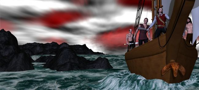 Pirates Landing
Love me some pirates. Running from the storm these pirates make land fall. 
Keywords: pirates fantasy illustration ocean