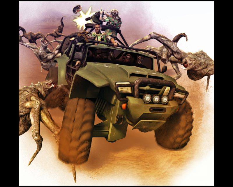 Bad Day
 ... for the bug hunters.
Keywords: aliens bug hunters marine battle jeep