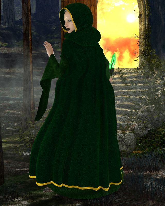Marial - The Magic Door
On her way through the Lesser Faydark Forrest, Marial finds a set of stone stairs leading to an old wood plank door.  As she apporaches the door swings open revealing a scene too bright to make out. Cautiously Lady Marial draws her magic dagger and peers around, her trusty fireball spell ready to cast in an instant...

I wonder what is on the other side...
Will she succumb to curiosity and enter or will caution win out with her backing away
Keywords: Elf Maiden
