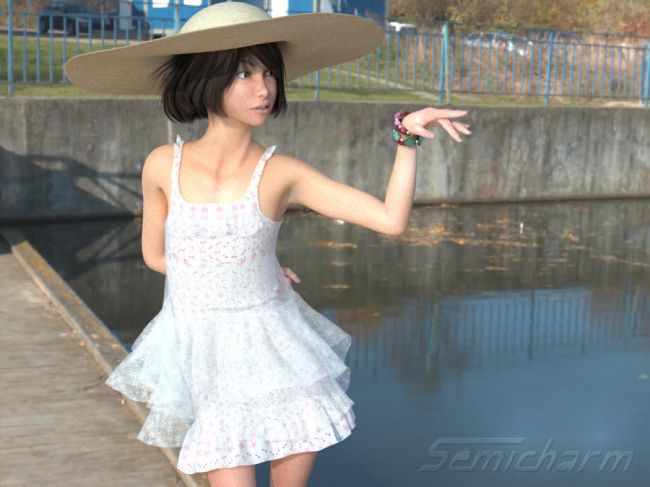 Fifi render test
Now that LaFemme is officially part of Poser, I decided to give another go at making a character for her.

Rendered with my S6 skin shaders in Poser 11 Pro. 
Keywords: LaFemme girl child sunhat water