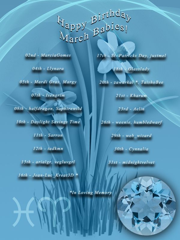 A Marvelous Birthday to all the March Babies!
Do stop by the Grand Ballroom in the Gallery to wish this month's Birthday Babies the best birthday ever! 
