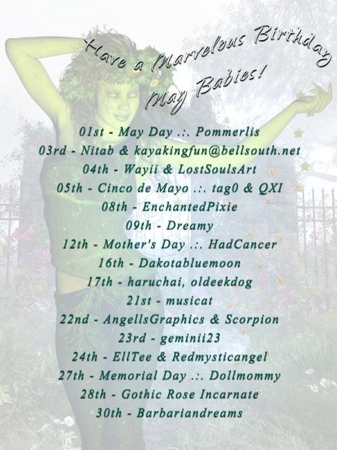 Wishing the May-born a Marvelous Birthday!
Do drop by the Grand Ballroom in the Forum and wish our May birthday babies a great birthday, if you can!
