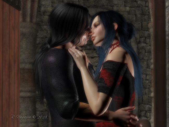 A Kiss Hello
He'd made a dinner for her and invited her over. As Desi came up the walk, her head was tilted slightly down and 
she had that skewering look in her eye that both Desi and MaryJane were very good at. 
"If you keep doubting yourself and me, I'm going to beat you up. And I'm capable, you know!"

She was indeed, but he had no time to answer. She threw her arms around him and kissed him hard and long, then let 
go, pushing him aside as she entered. "It smells wonderful in here! Is that venison?" 

"Just for you," Justin smiled pulling her chair out. "I like that dress. It looks great on you. Would you like some wine?" 

"I bet you'd like it better off, wouldn't you?" Desi smiled wryly. 

"Ummmmm...... Later," JC laughed. 


*****

Sometimes Seth had a big mouth, but that was a chance one had to take with him. Most of the time, it worked out alright.

*****

DM "Anardhaus" by Danie and Marforno (DAZ)
"Whisper Dress" by Prae (FRM)
"Cowlneck for M4" by DZheng (RMP)
"Eirene Hair - V4" by SAV (RMP)
"Midnight Prince Hair" (DAZ)
"BSC_Justin Case" by SRG (N/A)
BSC_Desiderata" by SRG (N/A)
