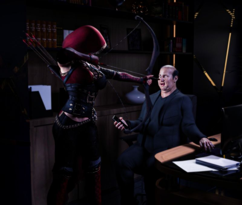 Negotiating, medieval style
Thanks for visiting!
Keywords: Female archer boss office bow