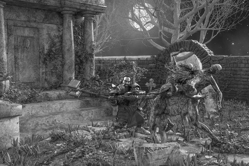 Visit beautiful Barovia!
I have recently begun playing Curse of Strahd, for those of you who are familiar with that. This image is inspired by our adventures.

Thanks for visiting!
Keywords: fantasy gothic horror dwarf warrior cemetery undead