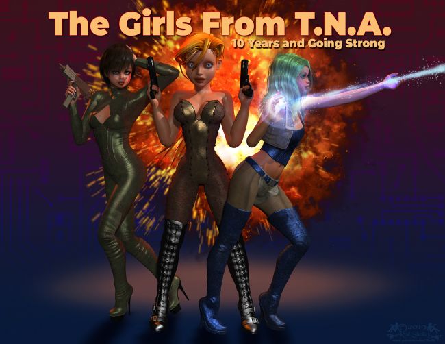 Ten Years!
~TOTW Winner Wk of 11/09/19~

It's hard to believe I started this journey back in 2009 - with Poser 8, Photoshop 7, and not a clue what the heck I was doing...

I'm now up to Poser 11.2, Photoshop 2020, DAZ Studio 4.12, and I wonder sometimes if I still don't have a clue - just better toys... 😆

The Girls From T.N.A. is undoubtedly the longest project I've ever worked on (I've had JOBS that didn't last that long..). And it's far from over.

I'm doing a lot of preparation for Chapter 7 - including a lot of retexturing on Tru-Form's amazing yacht, attempting to create some props of my own, writing, re-writing, re-re-writing, and a tiny bit of re-re-re-writing as my 6 remaining brain cells come up with ever more bizarre ideas. There will be new characters, some fun "guest appearances" from some most interesting characters, re-appearances of characters you haven't seen for a while (I've not forgotten about the Gecko and his lizard pals, or the Stooge Aliens). So fasten your seatbelts - it should be an interesting ride...

Keywords: TOTW Winner 11/09/19 TNA girls sci-fi comic adventure
