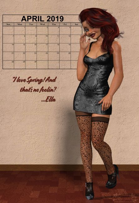 April 2019 Calendar Girl - Ella!
I've kind of been in the doldrums for the last week or so, not really feeling inspired or motivated to do much beyond play with the latest Adobe Photoshop daily challenge, and hang out on Behance Livestreams. There's a lot of good information there, but I need to get off my rear and actually DO something with what I'm learning.

I'm certainly not giving up on my T.N.A. story, I'm just at one of those writer's block stages, and not really feeling motivated. Having to drop 10,000 + on a new sewer line in the very near future certainly doesn't do much to lift my mood. Still don't know when that's going to happen - haven't heard anything from AB May. I suppose they're getting all the required permits, scheduling equipment, and so on. And maybe figuring out how to get the excavator into my backyard since my neighbor is being such an asshat.

For some reason, I'll be glad when this month is over...

Anyway, here's Ella (G4's cousin) to welcome April - now that it's 2 weeks into the month...

As always, thanks for all the visits, comments and support! I really appreciate it!

SAOTW ~ 04/13/19
Keywords: 2019 April TNA Ella Calendar Poser Photoshop SAOTW ~ 04/13/19