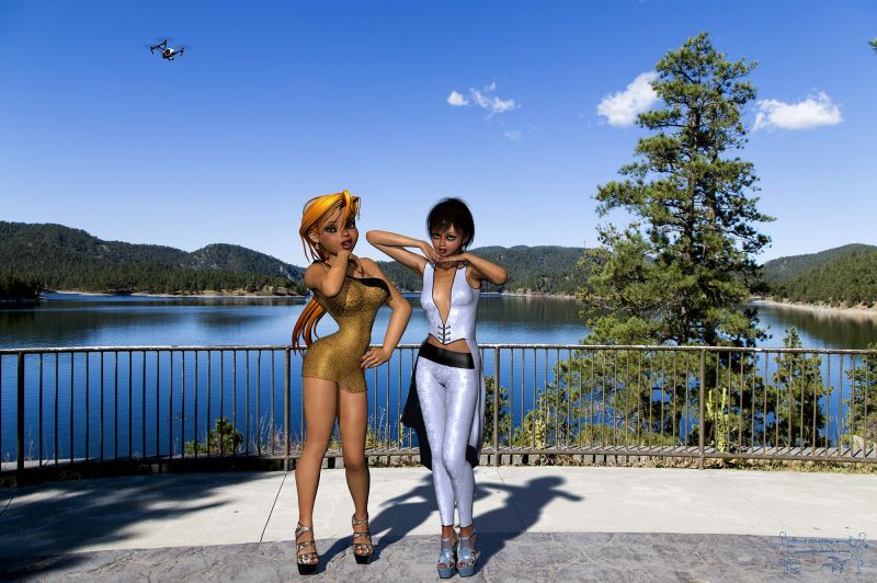 I'm Being Watched......
Ever have the feeling you're being watched over? These two (and their toys) seem to show up no matter where I go. Not that I mind, you understand.... I mean, some folks have a nurse with funny hair following them around. I have these ladies - I'll take it!

Just a bit of fun with my T.N.A. ladies. I don't think the Drone Nazis are going to give these gals any lip - not if they don't want to take a dip in the lake, anyway....

Well, I think I'm catching Jo's cold, now. I'm sniffling and sneezing, and my throat feels all scratchy. Bleah... And, no.... I don't need that nurse coming by with her needle, either... LOL
Keywords: TNA G4 Arawen Dakota Drone Poser Photoshop