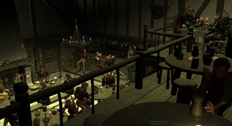 At the tavern by night
I used multi renders then put them together in Photoshop.
