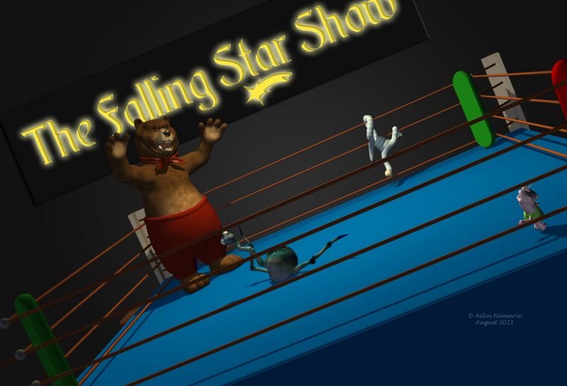 Catch: The Falling Star Show
After all, maybe it wasn't a good idea for Gruggle to suscribe to that new Catch show in town to be the next star!

********
The 3 Bears, by 3Duniverse (Daz3d)
Folde, by Nursoda (RR) [textures by wayii]
Folomb, by Nursoda (RR)
Gruggle Monk [with my pose and textures, in AFZ and/or one Christmas page]
Combat, by Scouseaphrenia (Sharecg)
