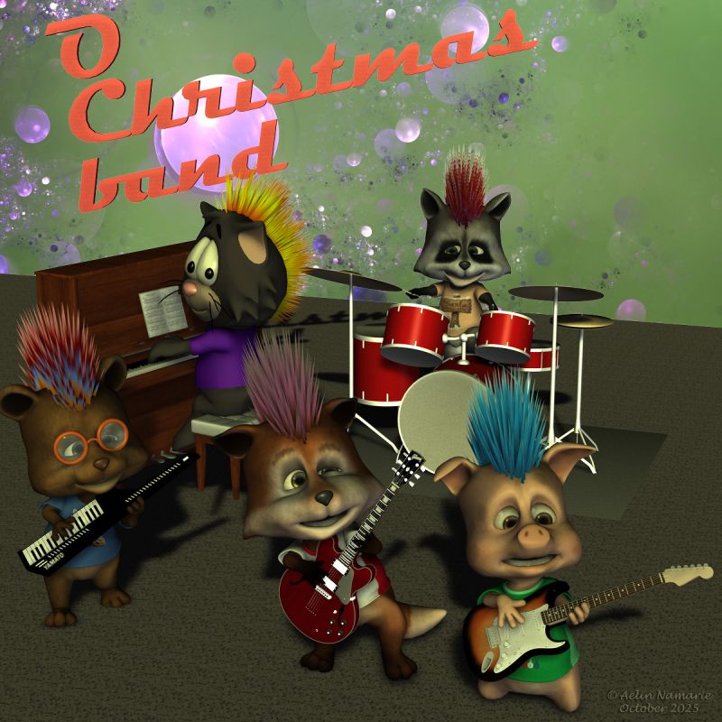 Christmas Colors for Spike Hair
To add more options to the Pocket Pets was a project by Petege. I followed him by creating some textures for his hair.
During the time of development, the Webboids were on the verge to be released. Petege made an hair specially for them, which share the same UVmaps, so you can use those textures on it as well.

This scene was made following a comment of Petege few weeks ago ;)

Concerning the freebie, it's on our Christmas 2025 page.

********
Pocket Pets Spike Hair DS-Poser, by Petege (Halloween 2025 on FA)
Pocket Pets bundle, by 3Duniverse (Daz3d)
Keytar, by apcgraficos
Piano, by Richabri
Drum kit, by Studio Marconi
