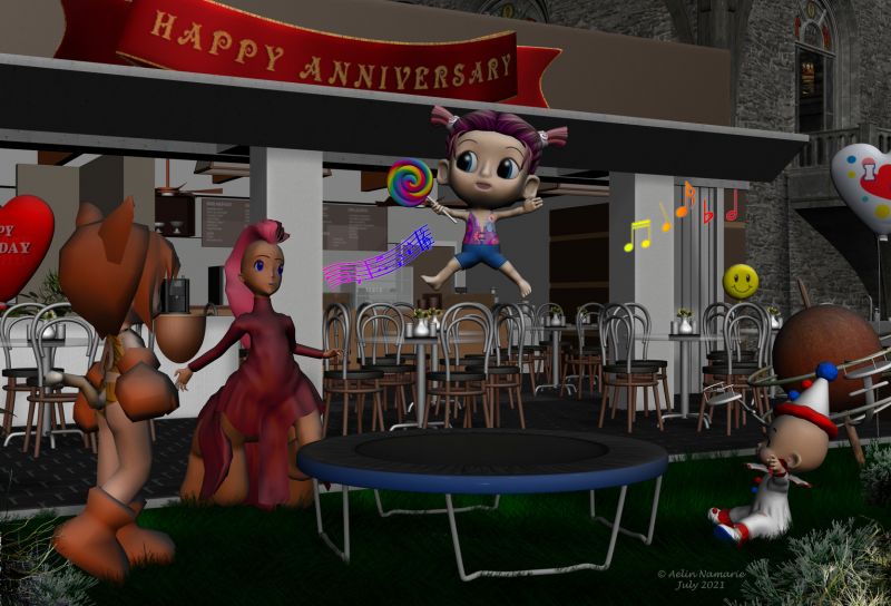 A corner of Attic Party
Very close of the Coffee Shop area, this is one of numerous attractions for the Attic birthday party.

*********
Bubba Chibi CatGirl [was free on Content Paradise]
MyLilCentaur, by Sixus1
Nana Original Chibi Toon Figure, by the3dzone (Daz3d)
Pippin Basked, by elleque
ballons, by Spacebones (perhaps on Sharecg)
Saturn Carrousel, by TrekkieGrrrl
Little Cafe, by Truform [was free for Christmas 2015 at Renderosity]
House of Owls, by Summoner (FRM)

Ground made in PD Artist
