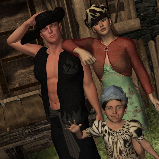 August COTM (presentation)
Be ready for Agusts' fun!

*****
Famous hat, by StudioArtVartanian (RR)
Fire Dragon Vest for M4, by EvilInnocence
M4 Pirate, by Ravenhair (Daz3d)
Loreena dress, by Freefashion
Serafina, by syltermermaid
Butterfly kids for maddie, by Mada
Sisters poses for V4, by Aelin (FRM exclusively)
Apothecary exterior, by Ravyn [was on CP]
