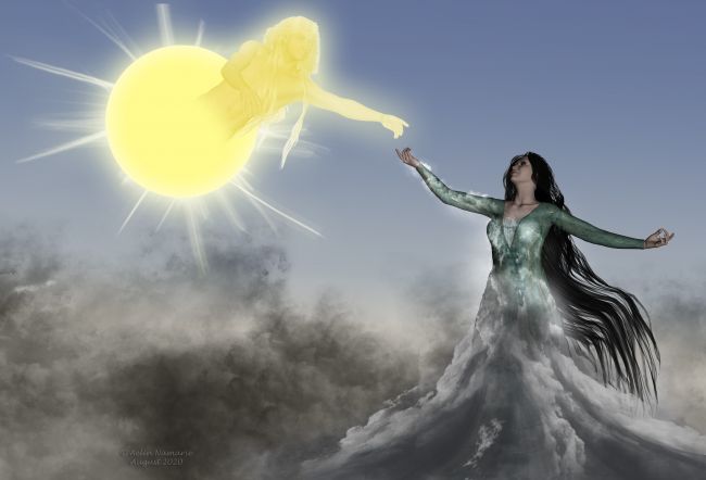 Dance in the skies
~TOTW Winner Wk of 8/15/2020~

Meeting between the Gof of sun, and the Goddess of clouds, above our heads in an eternal dance.

Thank you to them for finally having accepted to hear us and doing their dance here!

********
Mabel through Ages for V4, by Aelin (FRM exclusively)
DragonKeeper hair for V4, by Arki (Daz3D)
MFD, on Daz3d
Rattlesnake Jake for M4, by Sidhe Rose Graphics (FRM exclusively)
WolfHair for V4, A4, G4, M4, H4 and F4, by Arki (Daz3d)
lots of cloud brushes, and between them: Mystic Moods – Clouds & Water Brushes, by doarte (RMP)
Keywords: TOTW Winner 8/15/20