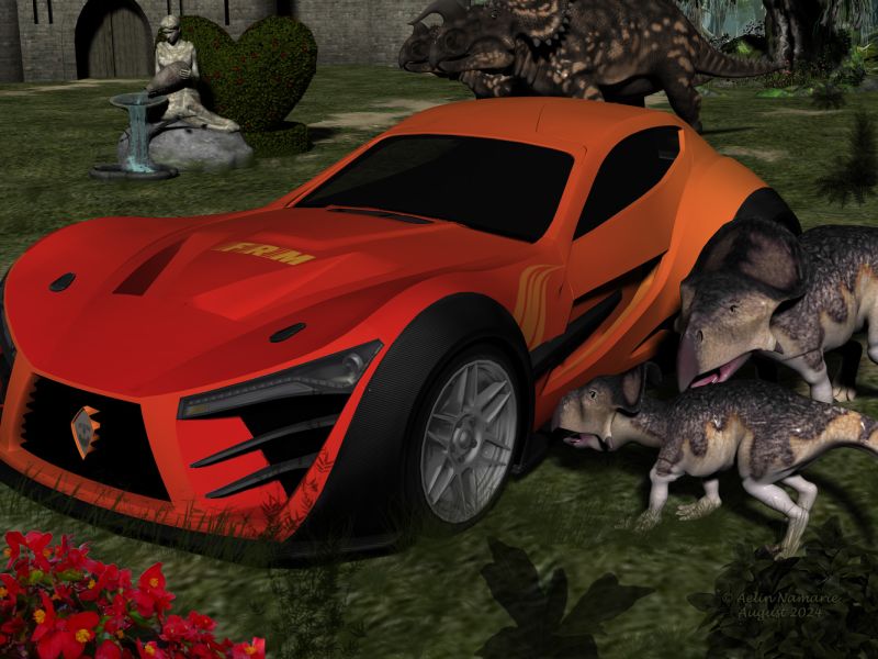4th Place~Discovery
Baby Protoceratops walks with his Mommy in the park of the old castle, when he discovers a new beast for him.
It's time for him to learn more about their neighbors.

********
Protoceratops, by Valandar (Daz3d)
Einiosaurus, by Dinoraul (Daz3d)
Felino CB7, by Summoner
Felino textures, by Aelin
Jardin d'Amour, by Anima Gemini (Daz3d)
Fairie pond set (Poser, obj, DS), by RPublishing & Sixus1 (RMP)

