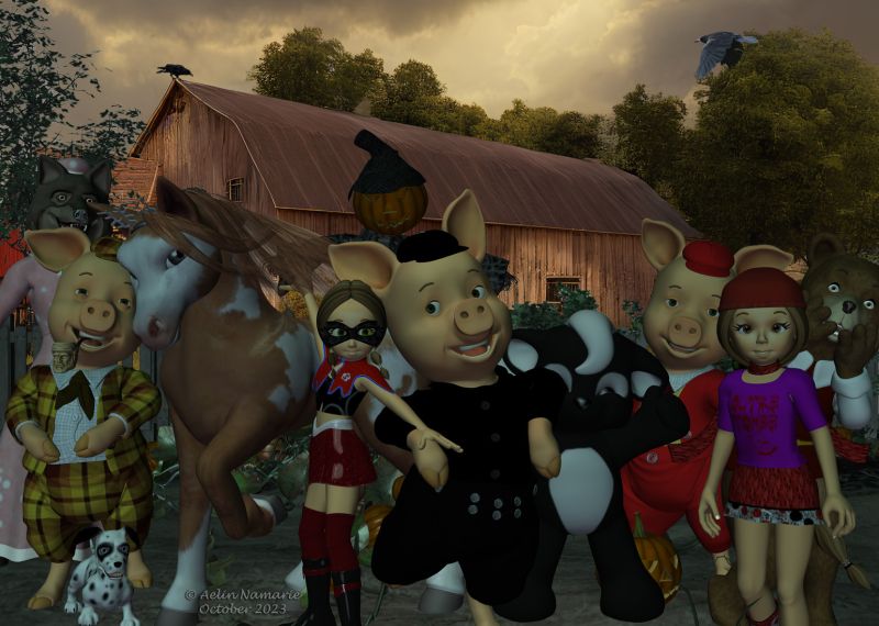 Halloween in the countryside
Not holidays, but a day off for all those friends!

********
Big Bad Wolf, by 3Duniverse (Daz3d)
The 3 Little Pigs, by 3Duniverse (Daz3d)
Dawg, on Mostdigitalcreations
Diamond Base Character, by Capsces Digital Ink & Lady Littlefox (Daz3d)
textures for Diamond, by Lyne
Toon Girl Sadie, by 3Duniverse (Daz3d)
Mae, by Capsces Digital Ink (Daz3d)
Outre Tombe Sadie, by Aelin (AFZ exclusively)
The 3 Bears, by 3Duniverse (Daz3d)
Pumpkin Jack's Pumpkin Patch, by David Brinnen & ForbiddenWhispers (Daz3d)
Totem Animals, by Kathryn DesRoches (FRM exclusively)
TheBirdsNest - Flighty 1, by Kathryn DesRoches (FRM exclusively)
Country Barn Scenes, by Kathryn DesRoches (FRM exclusively)
