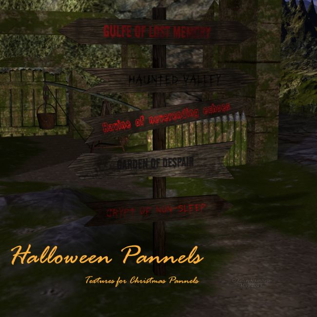Halloween Time (freebie)
Idea for this Halloween set of textures came after somebody liked the names I put on pannels for that scene
http://www.thefantasiesattic.net/attic/cpg/displayimage.php?pid=36899
So you have textures for Halloween, and for Toon names.

Textures are on our Halloween page.
