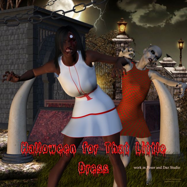 Halloween for That Little Dress
I created the first texture for the September presentation of COTM. Then I added other textures.
Are you ready to run to save your life?

"Halloween for That Little Dress" is the freebie of Day 12 on our Halloween page.

*******
Damia V4, by RenderCandy (FRM exclusively)
Ghoul V4, by RenderCandy (FRM exclusively) (freebie)
Altar of Quaengor, by ForbiddenWhispers (FRM)
Mausoleum, by ForbiddenWhispers (FRM)
Heavenly: for the Mausoleum, by ForbiddenWhispers (FRM)
Remembering the Dead, by Faerydae (FRM)
