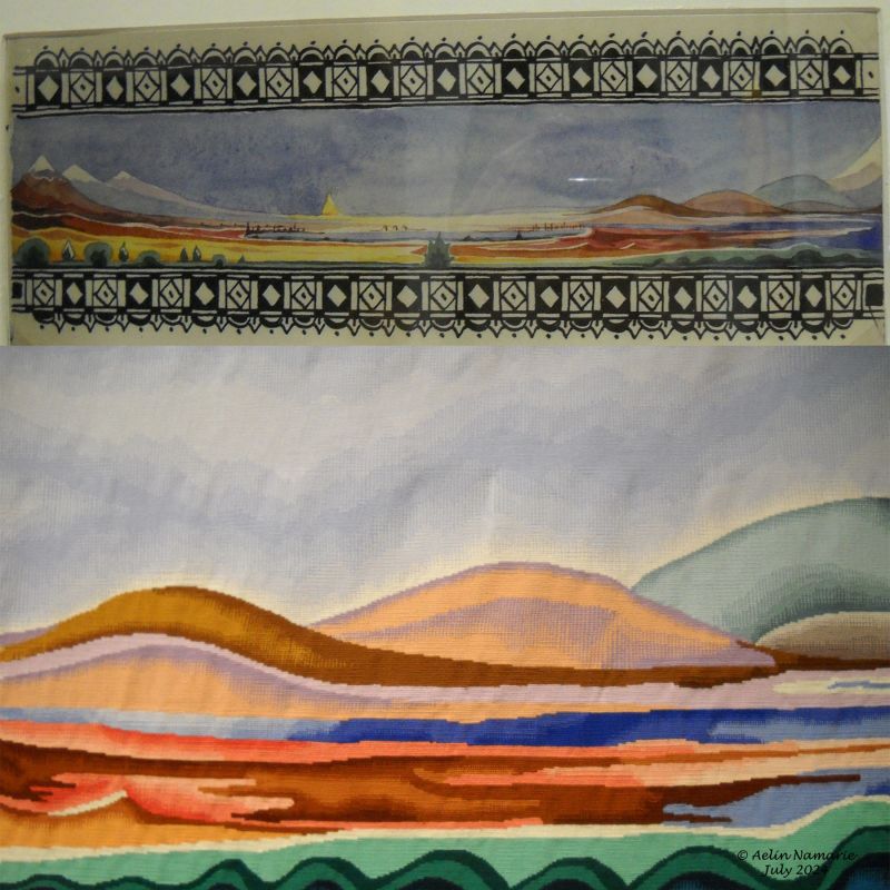 Lake of Mithrim (2)
As you can see, colors of the Tolkien's drawing are different. I even prefer his drawing than the tapestry for that.
I made a zoom on a part of the tapestry to show you the "battage" (mix of the thread colors) made to create a gradient effect at a certain distance.

