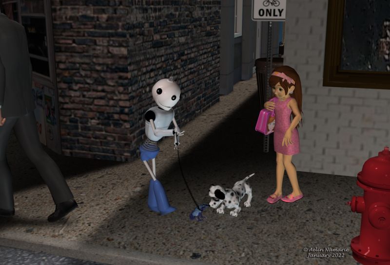 Meeting in the walk
Everything seems possible in Runtime Town!

********
Valentin, by Anima Gemini [Sponsor Showcase]
Frog, on Mostdigitalcreations
Toon Girl Sadie, by 3Duniverse (Daz3d)
Dawg, on Mostdigitalcreations

