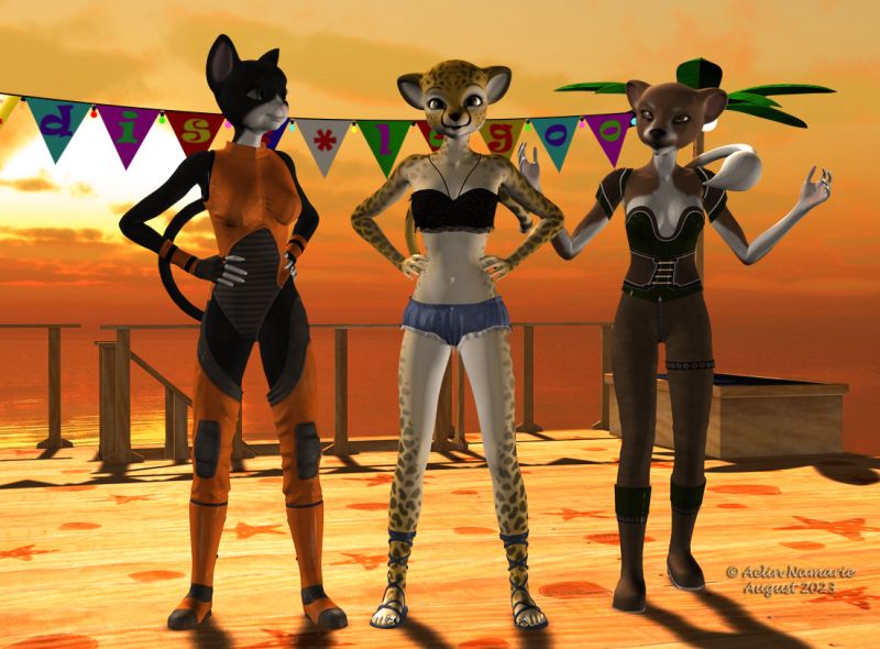 Three Melody
They are waiting for you all join their party!

It's a little something for Petege.

********
Melody, by RedSpark & Lady Littlefox (Daz3d)
clothes, by Marzipan
Lynx For Aiko 3.0, by Dave71 & Kandace & Wright cwshorty (Daz3d)
Resort Lagoon, by petipet (Daz3d)
Vibrant orange sunset waterscape, by JustMel
