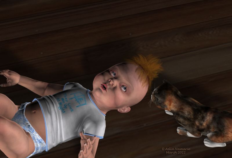 New born meeting
I made that image for the monthly 'contest for fun' by Llola Lane on PFDlives

****************
Mill Baby 3, on Daz3d
textures ("Avery's funny") for diaper and shirt, by Avery (I think on Sharecg)
Troll hair, by AprilYSH (on his/her site)
