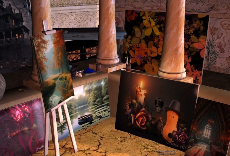 Paintings
Like I did another year, I put several backgrounds from our Halloween page on the canvas of "L'Atelier" by Anima Gemini.
Thank you everyone!
