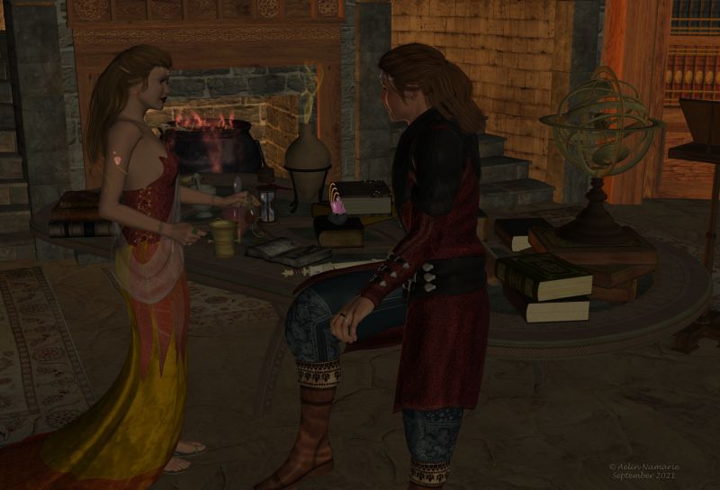 Preparing Fall
Even the Elves have their own Mabon. Even Amhenia and Regnar.

Previous time we saw them: http://www.thefantasiesattic.net/attic/cpg/displayimage.php?pid=39566

********
DMR Alahna, by Danie & Marforno (on Daz3d)
Kenna for V4, by ARTCollab (on Daz3d)
Mabel through the ages, by Aelin (FRM exclusively) [skin]
Elven seasons for Elfin V4, by Aelin (FRM exclusively)
Titania dress V4, by Esha (Daz3d)  [drape]
EA Roger, by EmmaAndJordi (on RMP)
Renaissance Tunic for Mike 4, on Xurge3D
Fantasy Elven Lord outfit for M4, on Xurge3D
Magic Scroll, by Summoner (FRM)
Room of books, by SoulessEmpathy (Daz3d)  [added celtic brushes on the fireplace wood]
