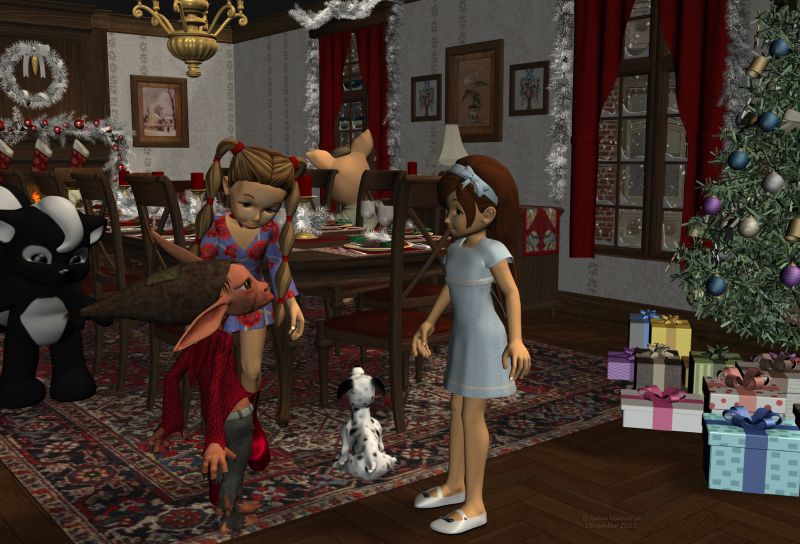 Puntik in troubles (10)
Puntik was one of the very rare to appear out of Runtime Town when it was his time to come with the fog.
His coming was barely known from the seer and, with the bad weather, a rescue team was put in action immediately to his sector.
Yet, he was lucky the vehicle was able to move until the good destination so quickly.

Previous scene: https://www.thefantasiesattic.net/attic/cpg/displayimage.php?pid=46575

********
Puntik Kaalkopje, by Nursoda (RMP)
Puntik warm Winter Set, by Leilana (RR)
Dawg, on Mostdigitalcreations
Toon Girl Sadie, by 3Duniverse (Daz3d)
Christmas Party, by Kaleya (RMP) [was a sponsored price for a FA contest]
Mae, by Capsces Digital Ink (Daz3d)
Modern Girl, by elleque
Christmas tree, by TruForm (RR)
Christmas Dining Room, by RPublishing & GrayCloudDesign (RMP)
3D Scenery: Nordic Winter Woods, by ShaaraMuse3D (RMP)   [snowfall only]
