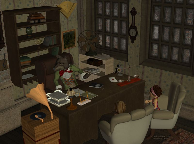 Charivari in town (21)
Sadie asked to Wolf to continue the investigation in order to understand the purposes of the brothers, but he is still so upset by events that he thinks there is nothing more to find.

Previous part of the story: https://www.thefantasiesattic.net/attic/cpg/displayimage.php?pid=43873

********
Little Corner: Antique Shop, by Aelin (FRM exclusively)
At the desk, by Aelin (FRM exclusively)
Antique Clocks, by Merlin Studios (Daz3d)
Old Phones & 1960s Office, by Ockham (Sharecg)
Annoted book, by TrekkieGrrrl
