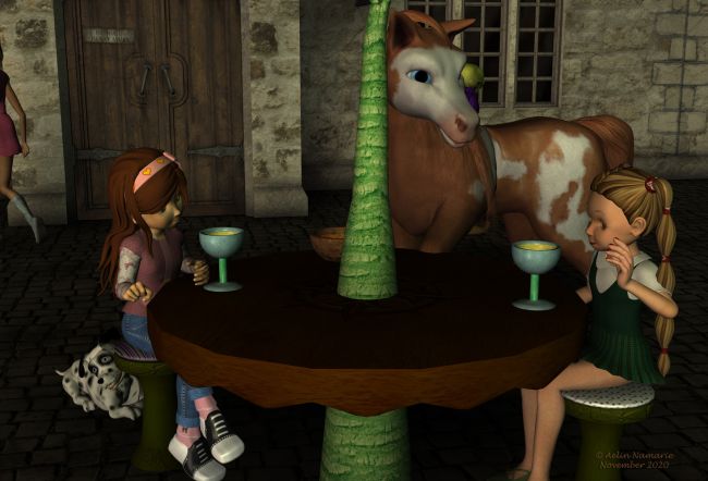 The ???? (2)
Few months ago, Sadie was nicely surprised to see her long time no see cousin Mae coming from the fog, like she did almost 2 years ago.
Mae has so much energy than Sadie has difficulties to follow her, even with Diamond's help.

Previous part of the story: http://www.thefantasiesattic.net/attic/cpg/displayimage.php?pid=40531

********
Toon Girl Sadie, by 3Duniverse (Daz3d)
Dawg, on Mostdigitalcreations
Mae, by Capsces Digital Ink (Daz3d)
Diamond Base Character, by Capsces Digital Ink & Lady Littlefox (Daz3d)
textures for Diamond, by Lyne (on her site)
Sadie Talk Around, by Aelin (FRM exclusively) [should be back next month]
Toon Holiday Table, by Aelin (FRM exclusively) [should be back next month]
Dubious Pub, by Jack Tomalin (Daz3d)
