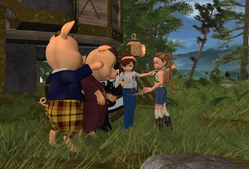 The Travel (32)
The journey back isn't as easy as the pigs thought, because their sketches are too much approximative. Fortunately, them and the girls remember several interesting points in the landscape, mainly mountains.

Previous part of the story: http://www.thefantasiesattic.net/attic/cpg/displayimage.php?pid=41872

********
The 3 Little Pigs, by 3Duniverse (Daz3d) [with Trumarcar's textures]
Plushies: Chloe, by Lady Littlefox (Daz3d)
Toon Girl Sadie, by 3Duniverse (Daz3d)
Mae, by Capsces Digital Ink (Daz3d)
Steam House Textures, by Aelin (FRM exclusively)
