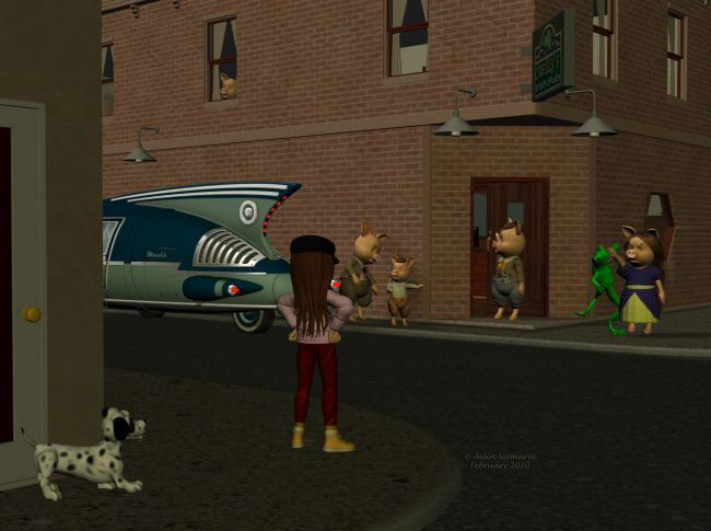 Runtime Town: The Search (2)
Waiting, the community of pigs isn't very small in the town.

Previous part of the story: http://www.thefantasiesattic.net/attic/cpg/displayimage.php?pid=38700

(I'm in the middle of several projects and have few time for Daz/poser renders for now, so you'll have to wait for the following ;) )

********
Sadie Fae-Fantasy, on Daz3d
Sadie and Sam Ski, by Trumarcar (Treasurechest site)
Sneakers for Sadie, by Trumarcar (on KCTC site)
Modern Girl, by elleque (on her site) [cap]
The 3 Little Pigs, by 3Duniverse (Daz3d)
Pretty Pig, by Trumarcar
Dawg, on Mostdigitalcreations
Bus Maxis, by petipet (Daz3d)
Corner Bar, by Richabri (RMP)
