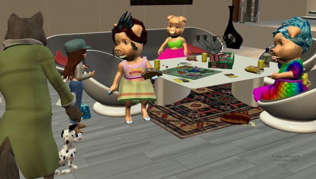 Runtime Town: The Search (15)
"But why did you do that?" questioned Sadie.
"Build, build again, invent, help others, all the time... We couldn't continue like that", replied Dédé.
"We only wanted to take holidays", added Porky.
"And didn't you have the idea to ask for?" said Sadie.

Previous part of the story: http://www.thefantasiesattic.net/attic/cpg/displayimage.php?pid=40116

********
Poodles and Soxs, on Daz3d
Loosey-Goosey Pak1, by elleque
Sadie Talk Around, by Aelin (FRM exclusively)
Dawg, on Mostdigitalcreations
Big Bad Wolf, by 3Duniverse (Daz3d)
The 3 Little Pigs, by 3Duniverse (Daz3d)
Hula Girl for Sadie, by elleque
Board Games, by Valandar (Daz3d)
English Muffin Breakfast Sandwich, on Poser World
17 Food Product Models Bundle, on Poser World
Potato Chips and Bag Modele, on Poser World
Taco Models, on Poser World
Modern Candelabra, on Poser World
Vintage Jukebox, by David Brinnen & ForbiddenWhispers (Daz3)
L'atelier, by Anima Gemini [sponsor showcase; just paints here]
Modern Interior, by Apple_Jack (RMP)
