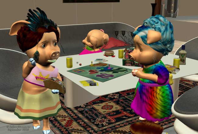 Runtime Town: The Search (16)
"Oh come on! When I think I renounced to the delicious cakes and chocolates made by Wanda Itch to avoid Wolf", said Patrice with despair.
"And now what?" said Porky.

Previous part of the story: http://www.thefantasiesattic.net/attic/cpg/displayimage.php?pid=40140

********
The 3 Little Pigs, by 3Duniverse (Daz3d)
Hula Girl for Sadie, by elleque
Board Games, by Valandar (Daz3d)
English Muffin Breakfast Sandwich, on Poser World
17 Food Product Models Bundle, on Poser World
Potato Chips and Bag Modele, on Poser World
Taco Models, on Poser World
Modern Candelabra, on Poser World
Vintage Jukebox, by David Brinnen & ForbiddenWhispers (Daz3)
L'atelier, by Anima Gemini [sponsor showcase; just paints here]
Modern Interior, by Apple_Jack (RMP)
