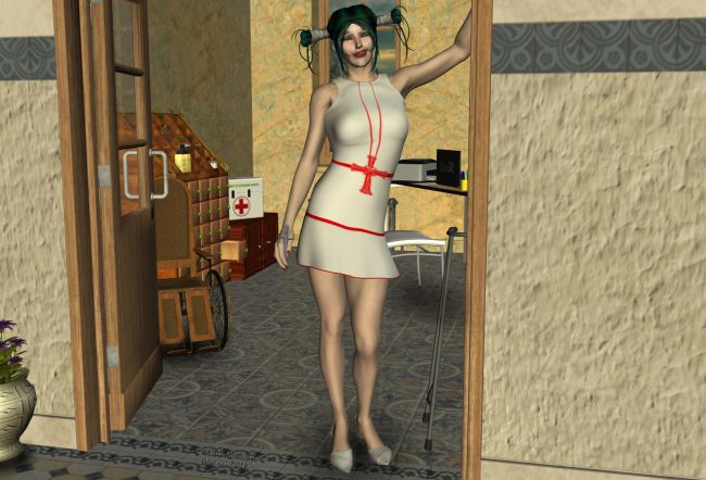 September COTM (presentation)
I know it's not the best of textures for a nurse dress, but it was to give you an idea on the question ;)

*******
Carmolena V4, by ForbiddenWhispers (FRM)
ThatLittleDress, by Sveva [April 2013 newsletter RMP]
Dark Wolf Hair, by Propschick (Daz3d)
Wheelchair, by hypnagogia (Sharecg)
Apothecary, by seachnasaigh (Sharecg)
At the office, by Jean_C and Leije (RMP)
New Corridor westpark textures, by Aelin (FRM exclusively)
Rolling Rock BG, by NapalmArsenal (FRM exclusively)
